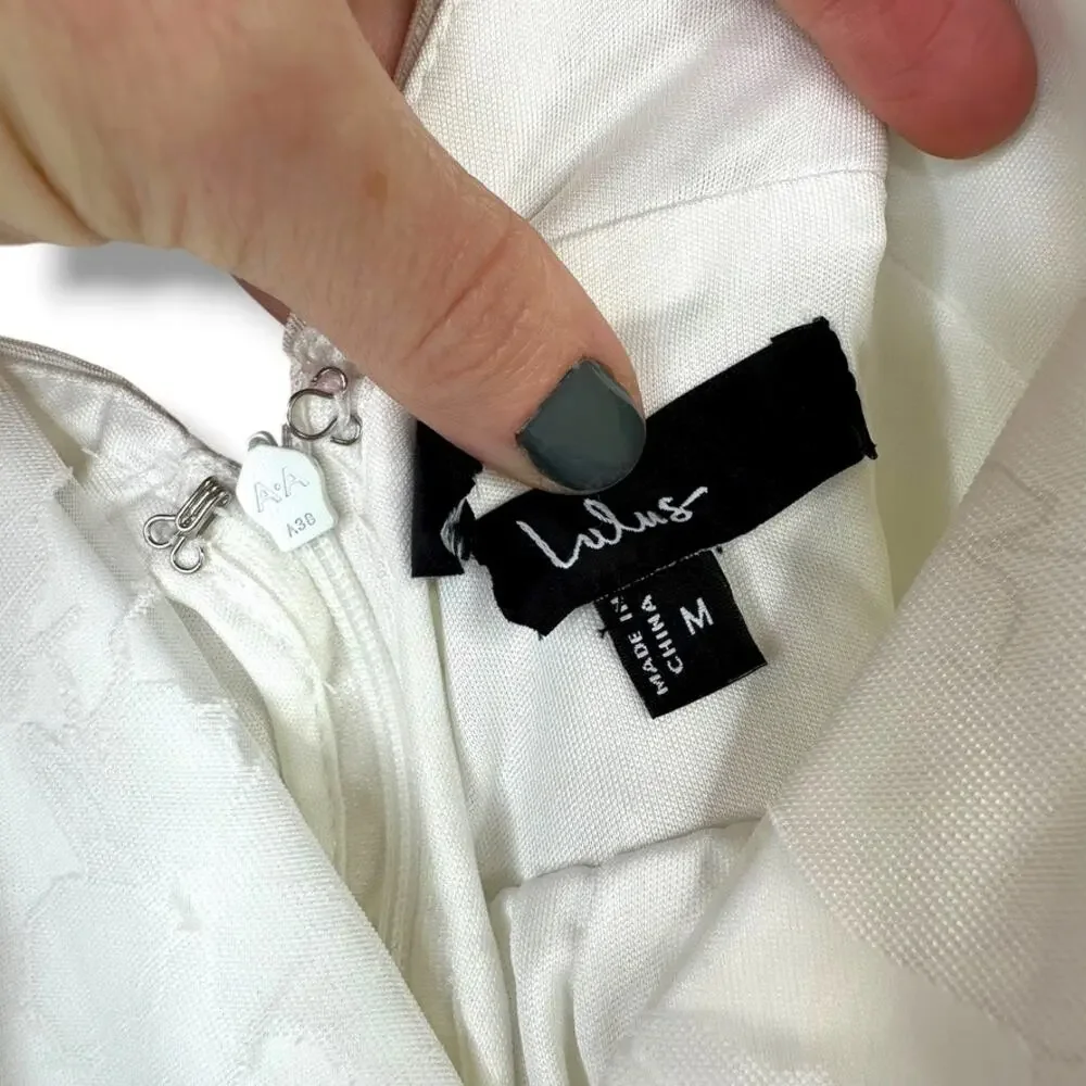 Lulus NWOT Floral Feelings White Floral Burnout Jacquard Babydoll Mini Dress - Picture 9 of 12